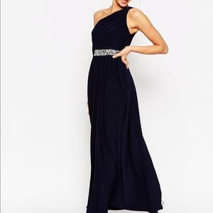 Navy one shoulder gown